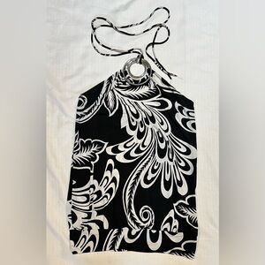 Black and White y2k marbled drippy flower “going out” halter top Medium M F3